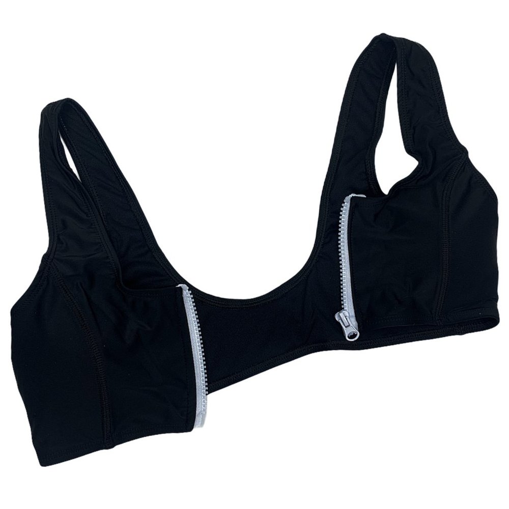 Black & White Scoop Neck Zip-Front Crop Top Bikini - Picture 13 of 16